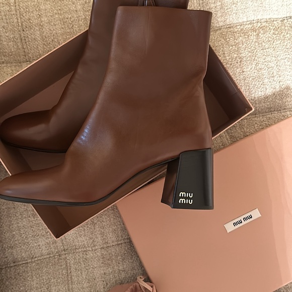 Miu Miu Brown Leather Ankle Boots - Picture 2 of 5